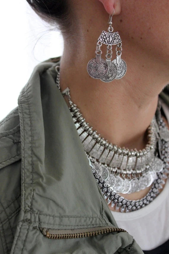 Afghan Silver Necklace and Earrings Set for Women