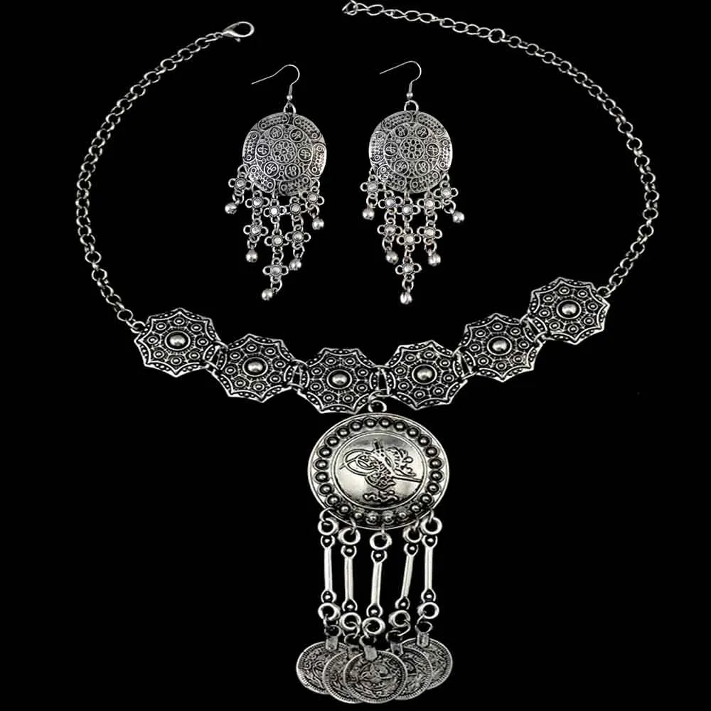 Afghan Silver Necklace and Earrings Set for Women