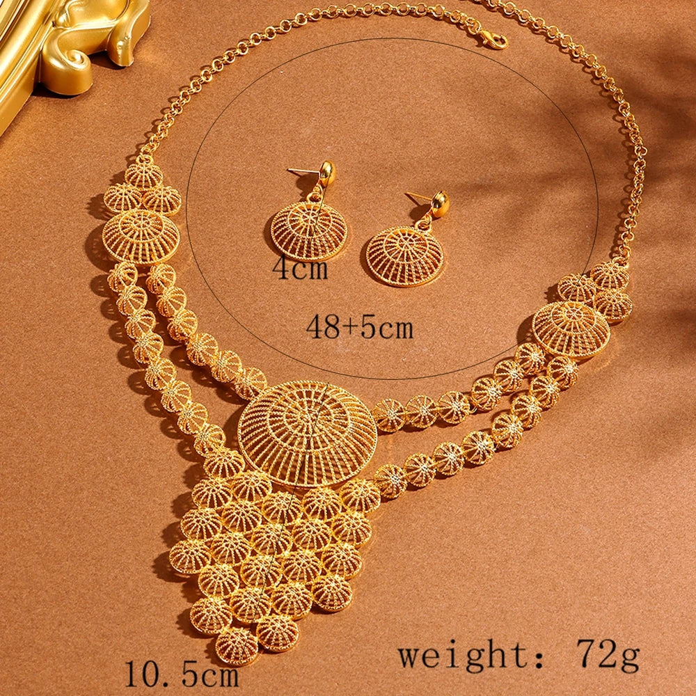 Golden Necklaces And Earrings With Multiple Designs For Women