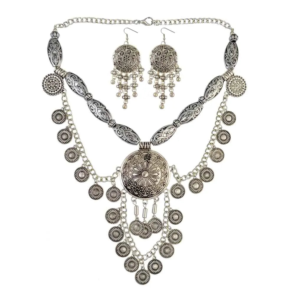 Afghan Silver Necklace and Earrings Set for Women