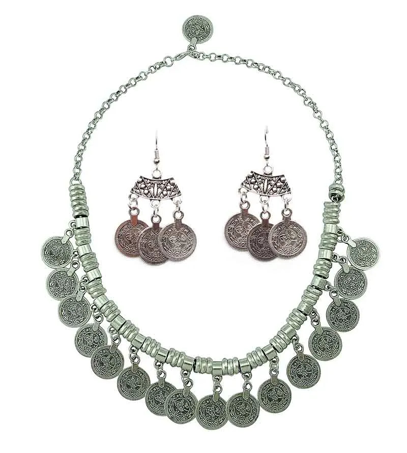 Afghan Silver Necklace and Earrings Set for Women