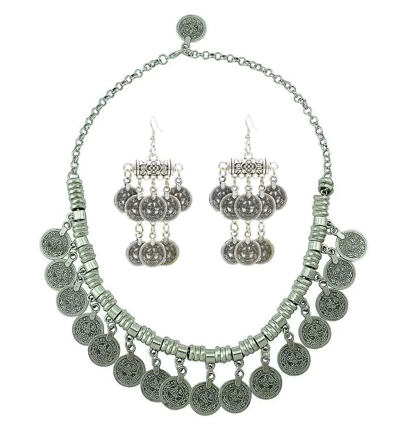 Afghan Silver Necklace and Earrings Set for Women