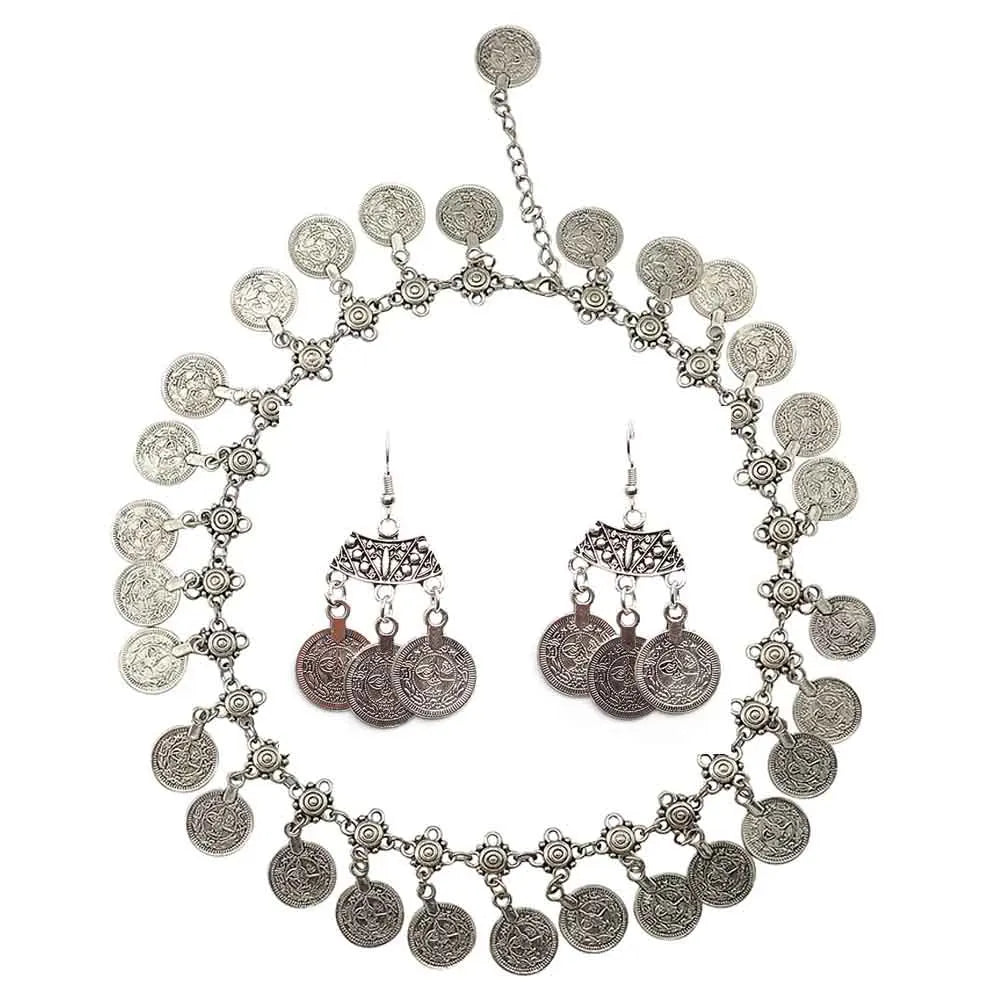 Afghan Silver Necklace and Earrings Set for Women