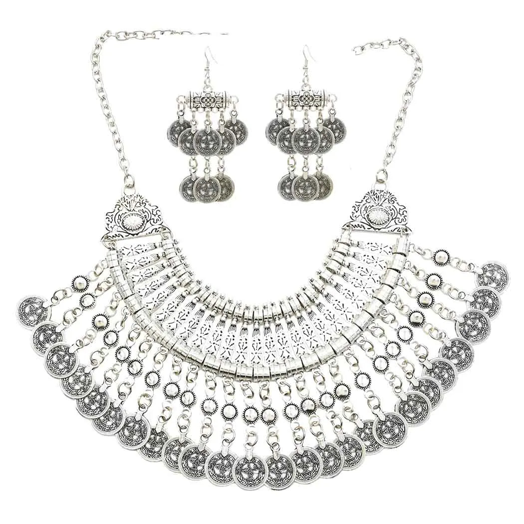 Afghan Silver Necklace and Earrings Set for Women