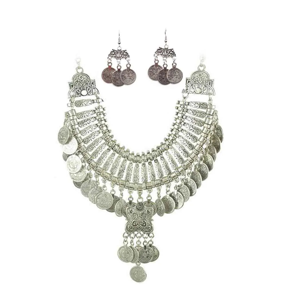 Afghan Silver Necklace and Earrings Set for Women