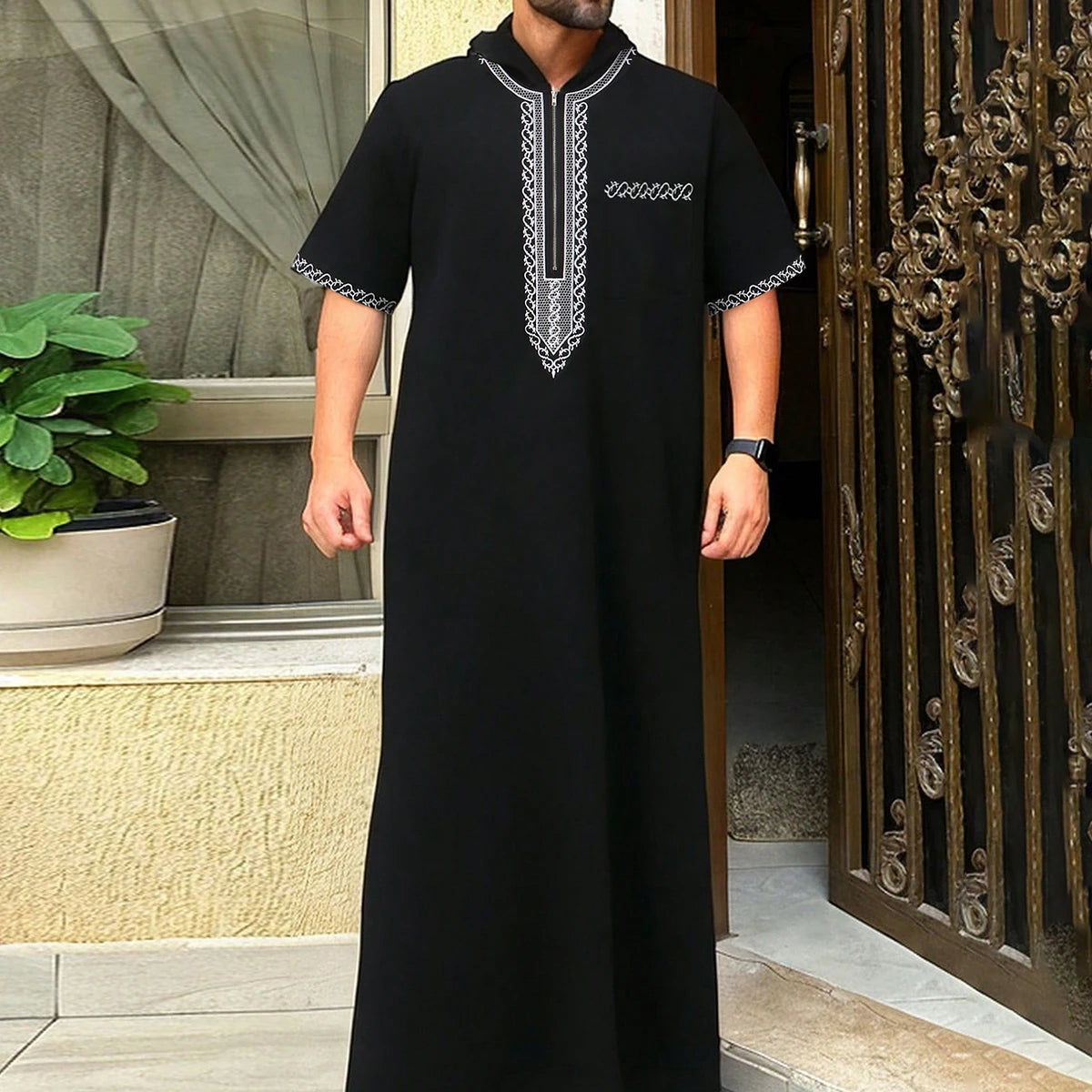 Loose Muslim's Men Thobe With Short Sleeves