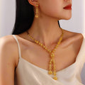 Golden Necklaces And Earrings With Multiple Designs For Women